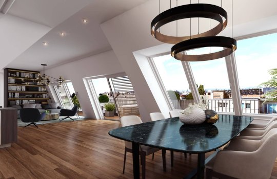Modenapark Projekt in Wien 3D Visualisierung Wohnzimmer